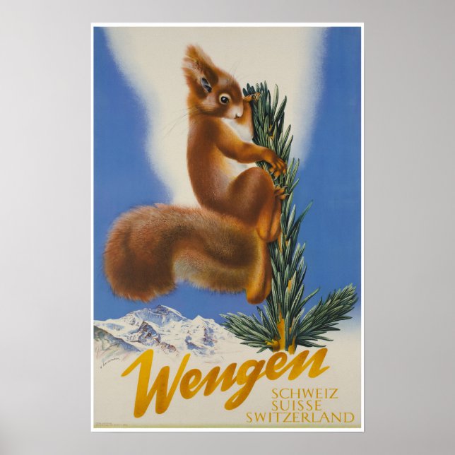 Wengen, Suiça, Ski Poster (Frente)