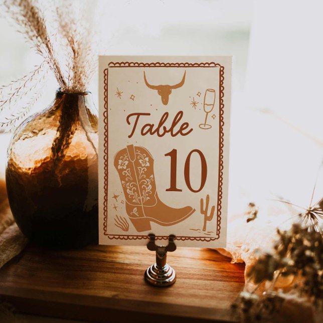 Western Boots e Cartão de Mesa de Chá de panela In (Boots and Bubbly Western Bridal Shower Table Numbers)