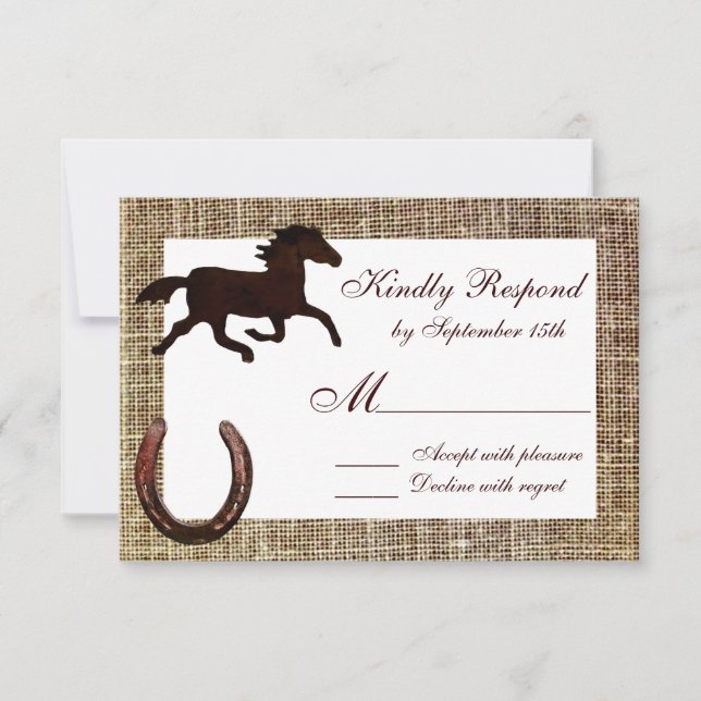 Western Burlap Cowboy Horse Horserrading RSVP (Frente)
