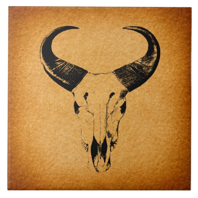 Western Desert Skull Bull Horns Vintage Western (Frente)