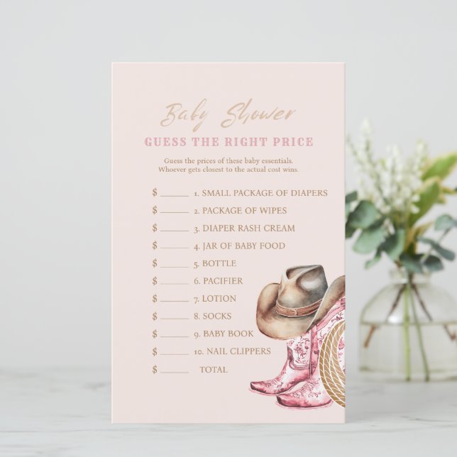  Western Guess the Price Baby Shower Game card (Em pé/Frente)