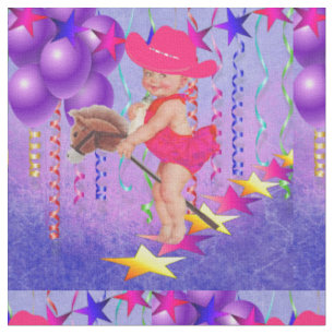 Western Little Cowgirl No Tecido De Cavalo Stick 4