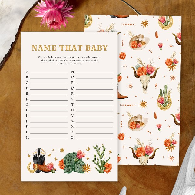 Western Name Esse Jogo De Bebê (Western Theme Name That Baby Game Card by Painted Paperie)