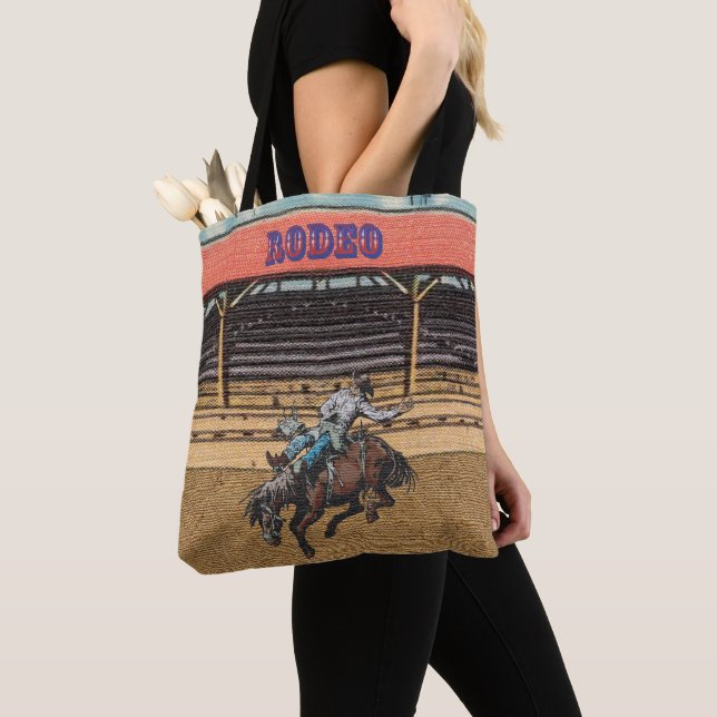 Western Rodeo Cowboy Bronc Andando Tote Bag (Close Up)
