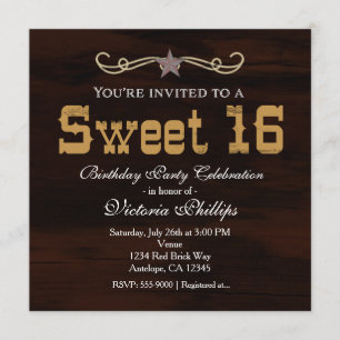 Western Star Country SWEET 16 Convites de ANIVERSÁ