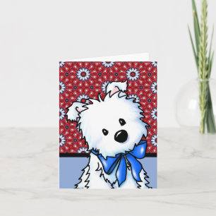 Westie Branco em Cartão de Nota Vermelho e Azul