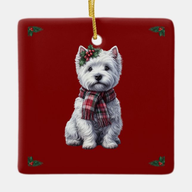 Westie de Natal com ornamento sagrado. (Frente)