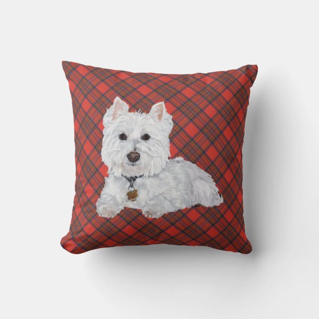 Westie em ALMOFADA de Tartan (Frente)