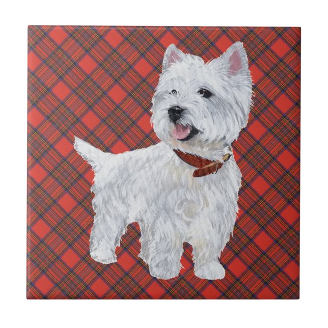 Westie no AZULEJO de Tartan (Frente)