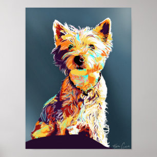 Westie, poster desenhado mão do estilo do pop art