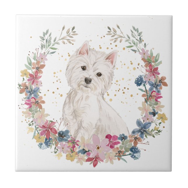 Westie Terrier Spring Flowers Wreath (Frente)