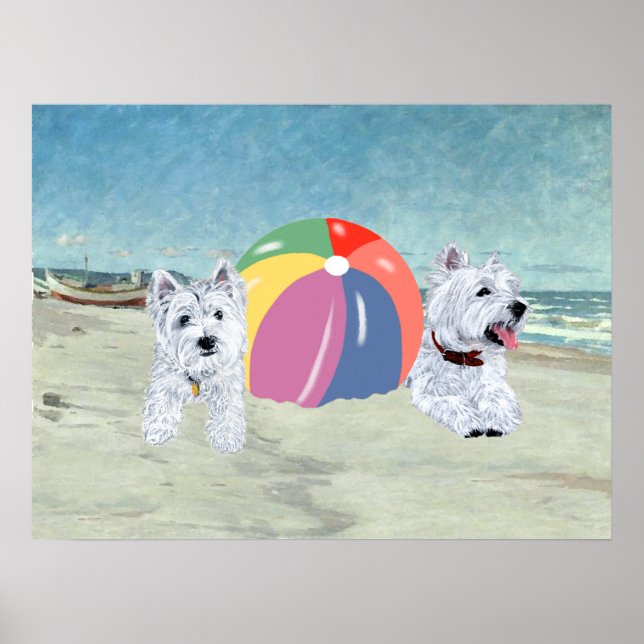 Westies com Poster de Bola de Praia (Frente)
