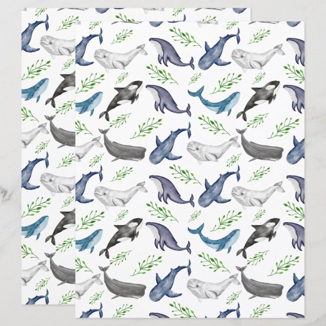 Whale Scrapbook Paper (Frente/Verso)