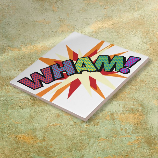 WHAM Diversão Retro Quadrinho Pop Arte (WHAM Fun Retro Comic Book Pop Art Tile)