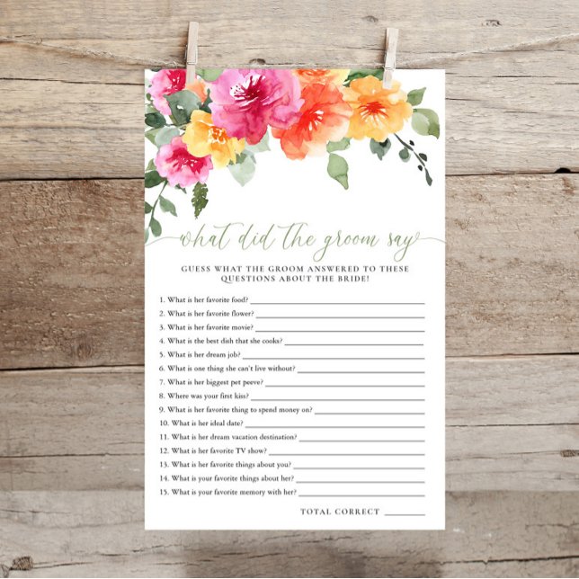 What did the groom say bridal shower game colorful (Criador carregado)