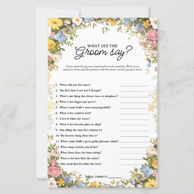  What Did the Groom Say Tea Party Bridal Game (Frente)