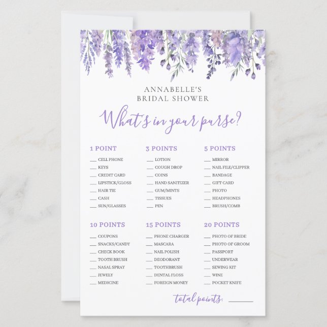 What's In Your Purse Bridal Shower Game (Frente)