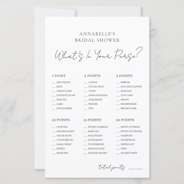 What's In Your Purse Bridal Shower Game (Frente)