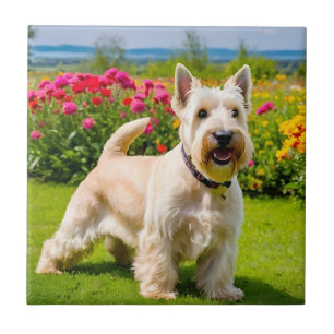 Wheaten Scottish Terrier tocando Flores Grass