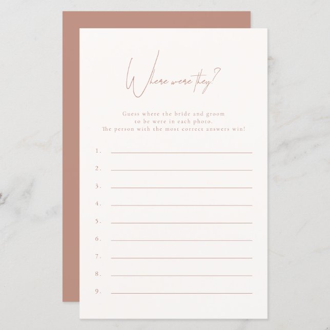 Where Were They Blush Pink Bridal Shower Game (Frente/Verso)