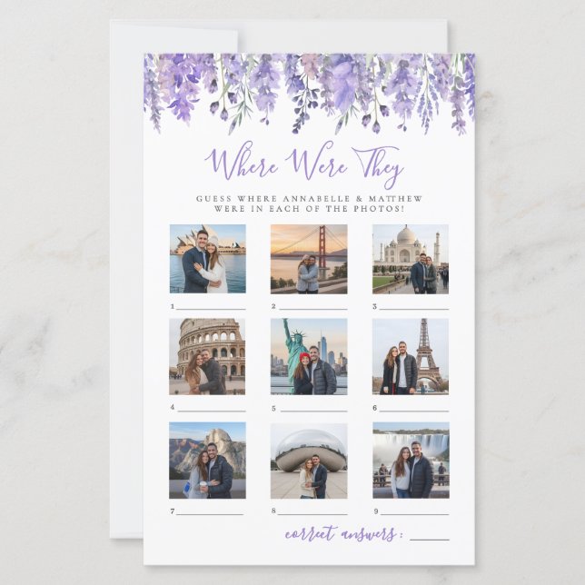 Where Were They Floral Bridal Shower Game (Frente)