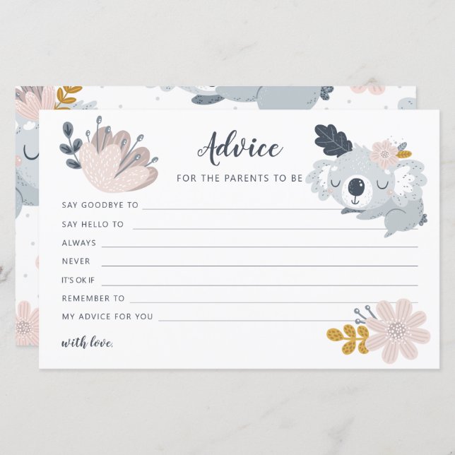 Whimiscal Koala floresce o conselho dos pais (Frente/Verso)