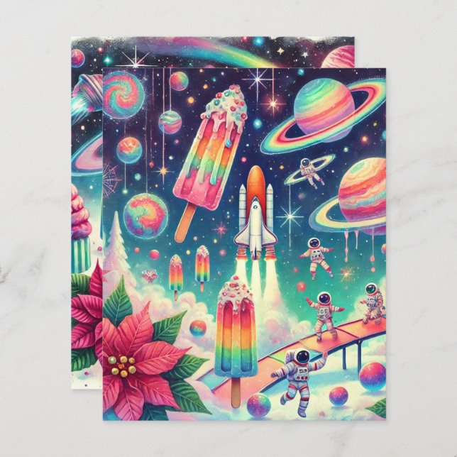 Whimsic Cosmic Poinsettia Scrapbook Paper (Frente/Verso)