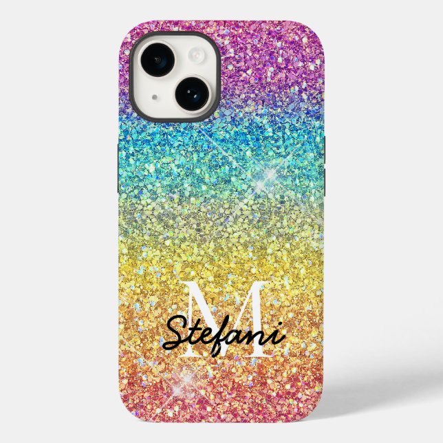Whimsic Faux Ombre Rainbow Glitter Monograma (Verso)