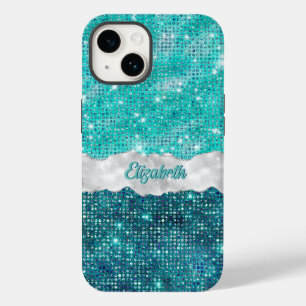 Whimsic Faux Turquoise Teal Glitter Monograma