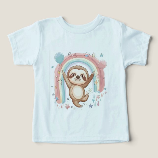 Whimsic Sloth Segurando Balões com Rainbow Star (Design frontal)