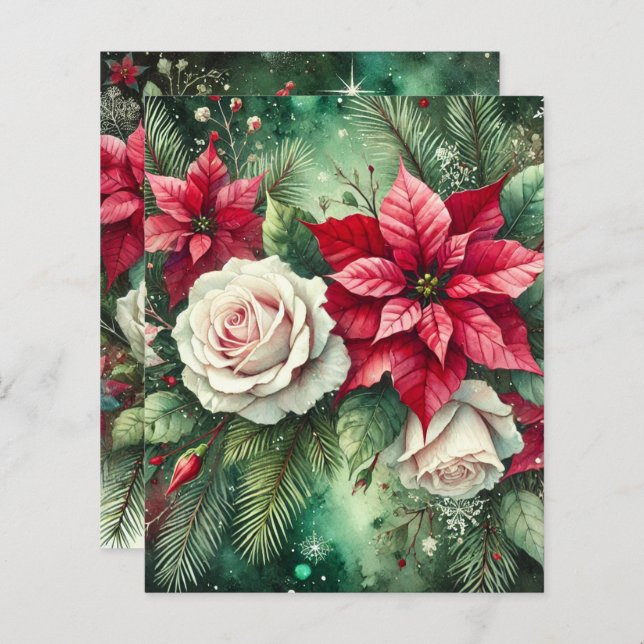 Whimsic Winter Poinsettia Evergreen Scrapbook (Frente/Verso)