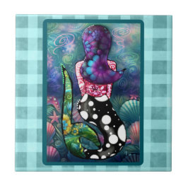 Whimsical Abstract Mermaid Nautical Teal Seashells