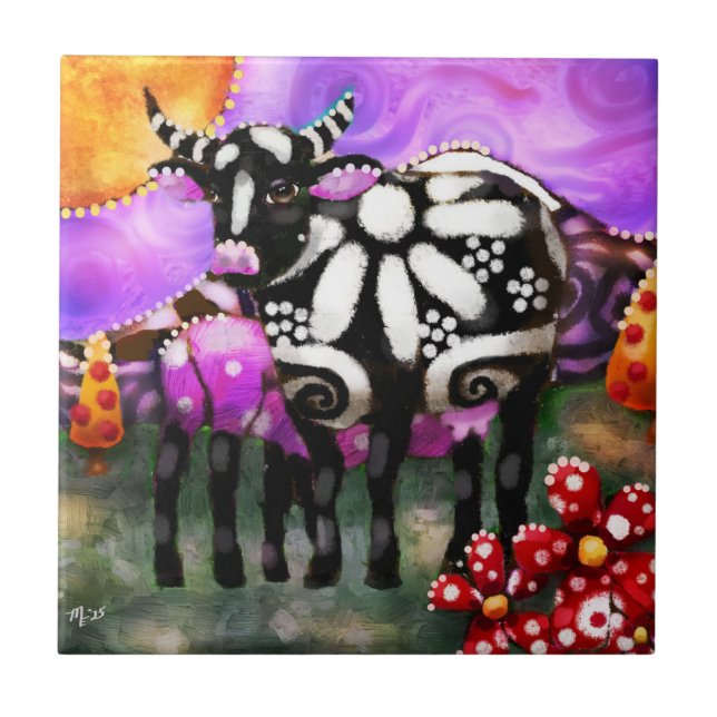 Whimsical Abstract Momma & Baby Cow Funky Farm (Frente)