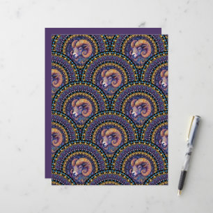 Whimsical Aries Zodiac Mandala Art Deco Scallop
