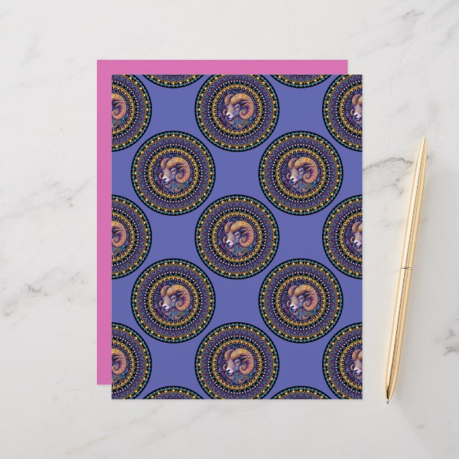 Whimsical Aries Zodiac Sinal Bolinhas Mandala (Frente/Verso In Situ)