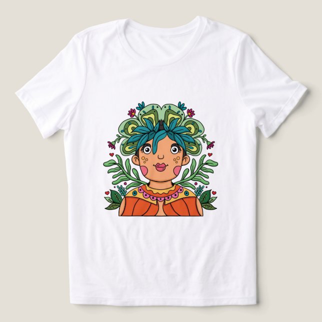 Whimsical Art Girl with Floral Crown (Design frontal)