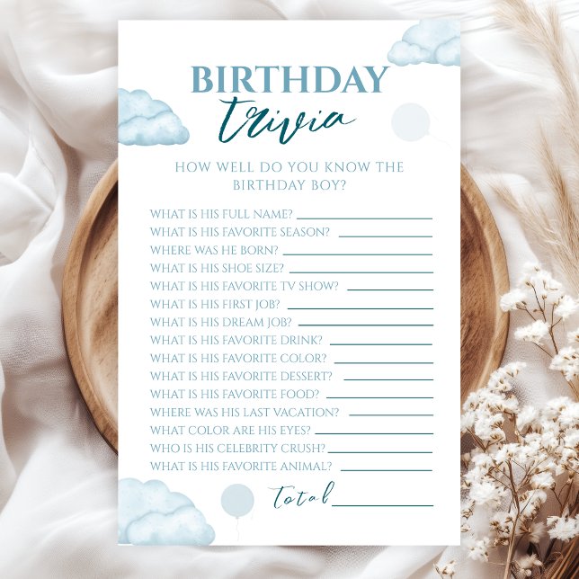 Whimsical Baby Blue Watercolor Birthday Trivia (Criador carregado)