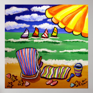 Whimsical Beach Umbrella Cadeira Folart Poster
