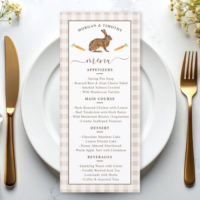Whimsical Beige Woodland Hare Wedding Menu Card (Criador carregado)