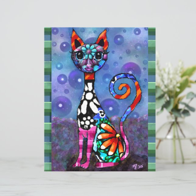 Whimsical Big-Eyed Funky Kitty Cat Scrapbook Paper (Em pé/Frente)