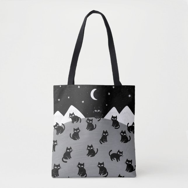 Whimsical Black Cat Night Tote Bag (Frente)