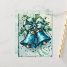 Whimsical Blue Christmas Bells Scrapbook Paper