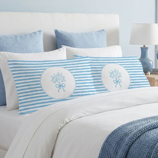 Whimsical Blue White Stripe Preppy Floral (Criador carregado)