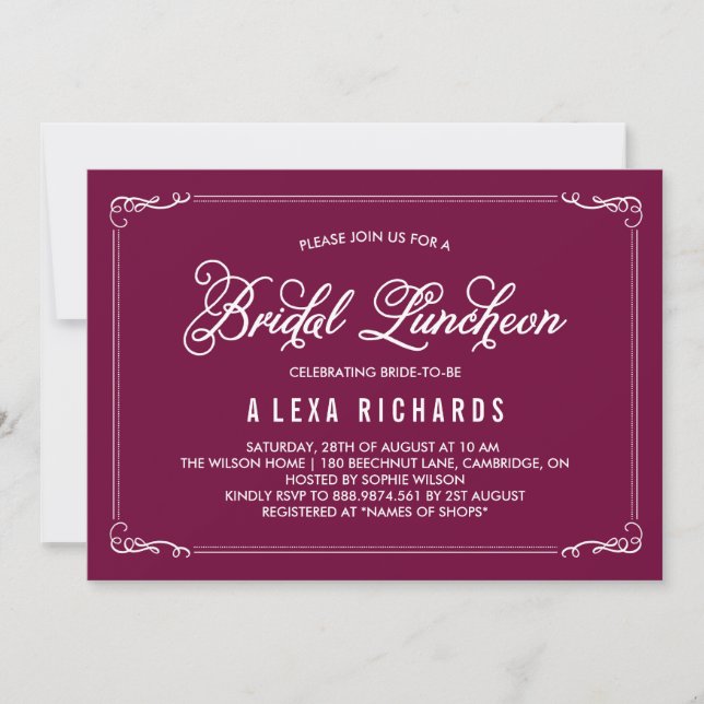 Whimsical Borders Bridal Luncheon Convite (Frente)