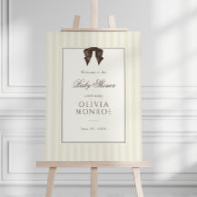 Whimsical Brown Bow Striped Baby Shower Welcome