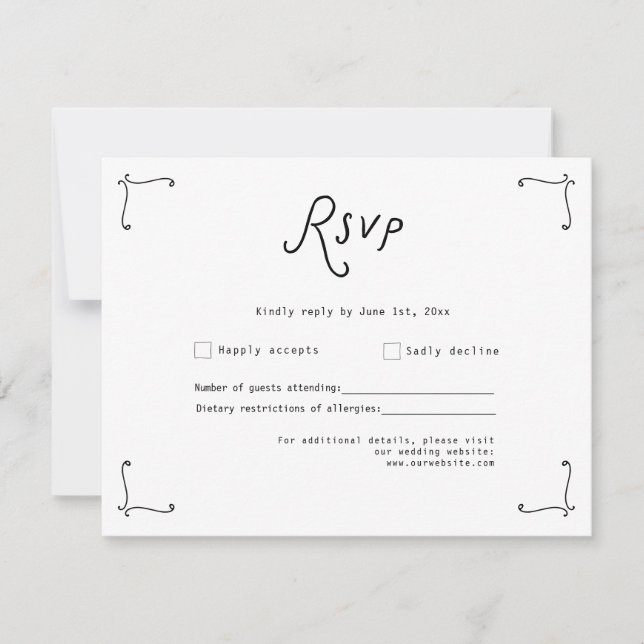 Whimsical Calligraphy Wedding RSVP Card (Frente)