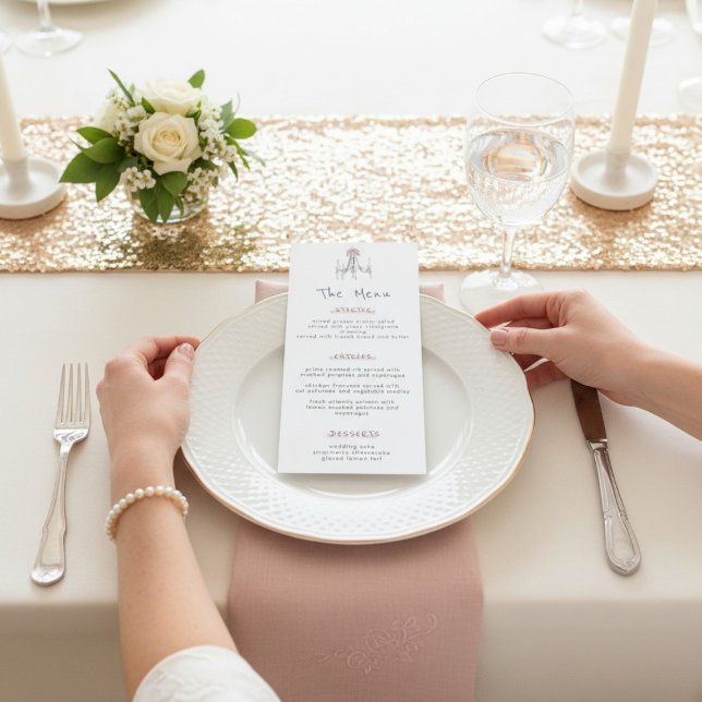 Whimsical Chandelier Dessert Cake Wedding Menu (Criador carregado)