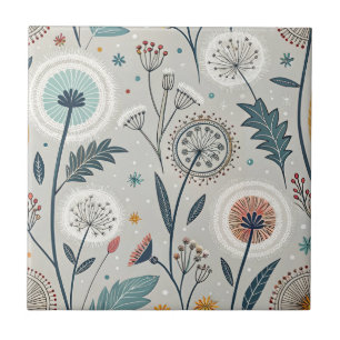 Whimsical Dandelion & Floral Folk Art Seamless