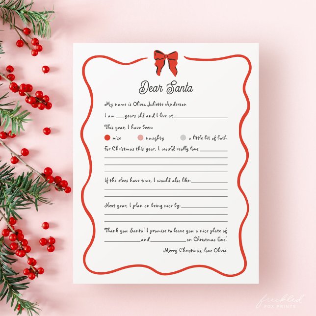 Whimsical Dear Santa Wish List for Kids (Whimsical Dear Santa Wish List Letter)