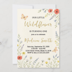 Whimsical Floral Primeiro Convite de Aniversário